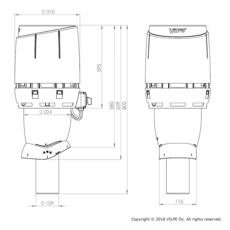 Vilpe ECo110P/500 FLOW TAKFLÄKT Dimensioner