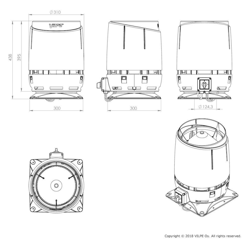 ECo125S FLOW TAKFLÄKT dimensioner