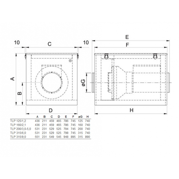 Systemair TLP 315mm 6,0 dimensioner